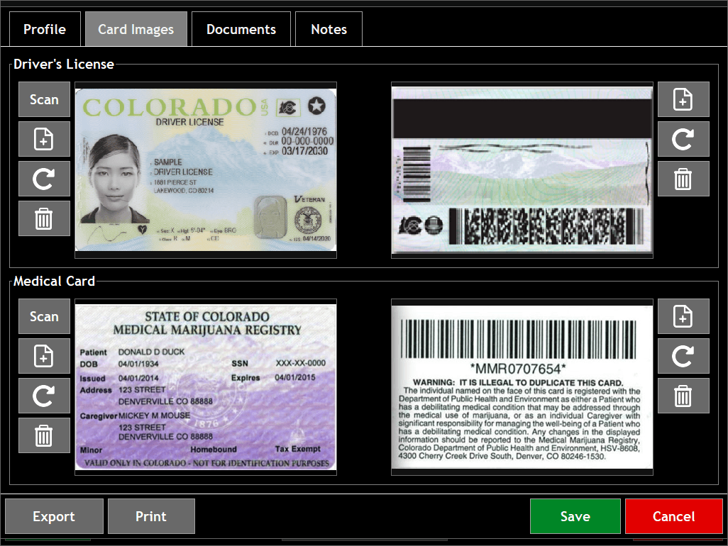 ID and document capture interface for scanning driver licenses and medical cards