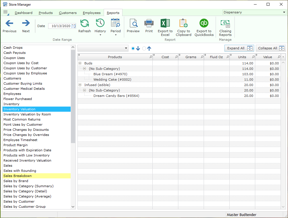 Store Manager reporting interface showing analytics and business insights